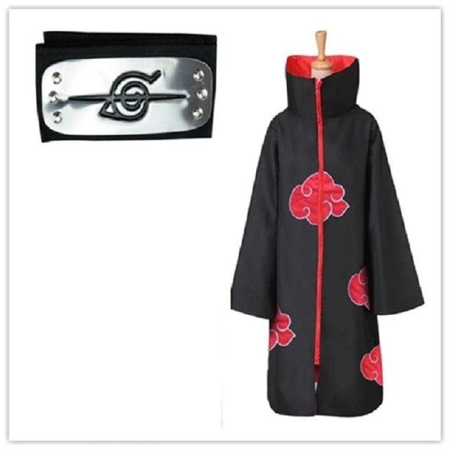 Akatsuki Costume3Pcs with Headband and Ring  Akatsuki Halloween Cloak Cape Itachi Robe Cosplay Anime Costume with Konoha Bandeau