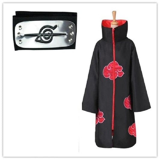 Akatsuki Costume3Pcs with Headband and Ring  Akatsuki Halloween Cloak Cape Itachi Robe Cosplay Anime Costume with Konoha Bandeau