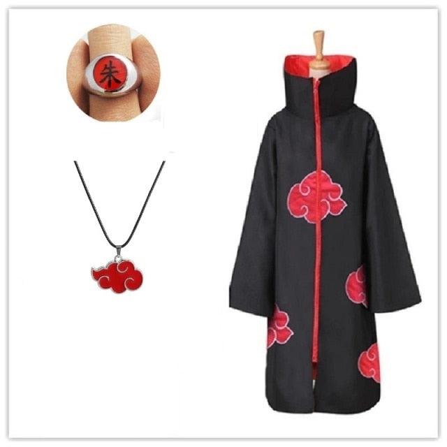 Akatsuki Costume3Pcs with Headband and Ring  Akatsuki Halloween Cloak Cape Itachi Robe Cosplay Anime Costume with Konoha Bandeau