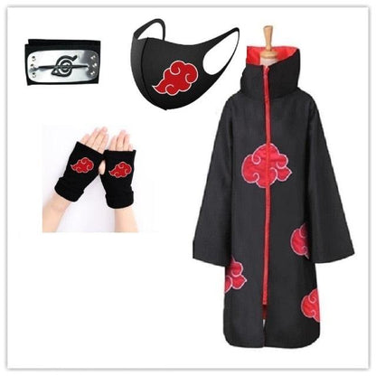 Akatsuki Costume3Pcs with Headband and Ring  Akatsuki Halloween Cloak Cape Itachi Robe Cosplay Anime Costume with Konoha Bandeau