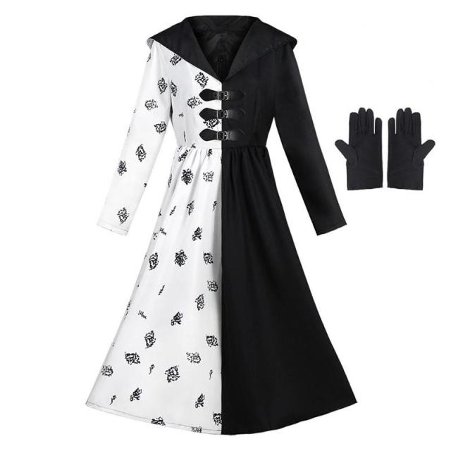 Cruella Cosplay Costume Children Scary Outfit