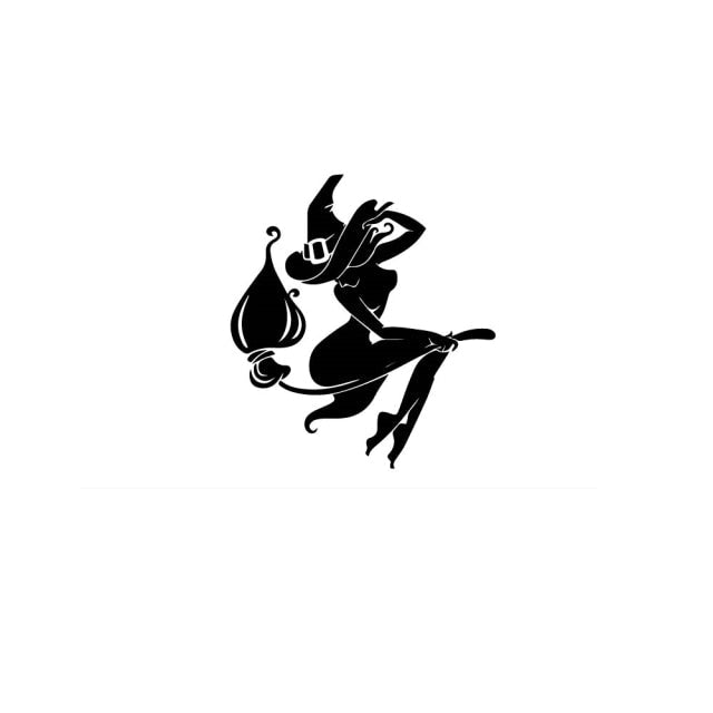 Scary Halloween Witch Flying on Broom Decals