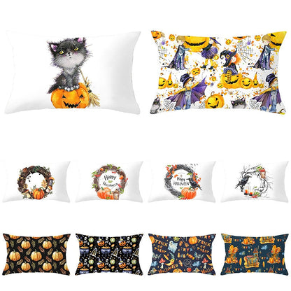 Decorative Halloween Pumpkin Wreath Cushion Cover
