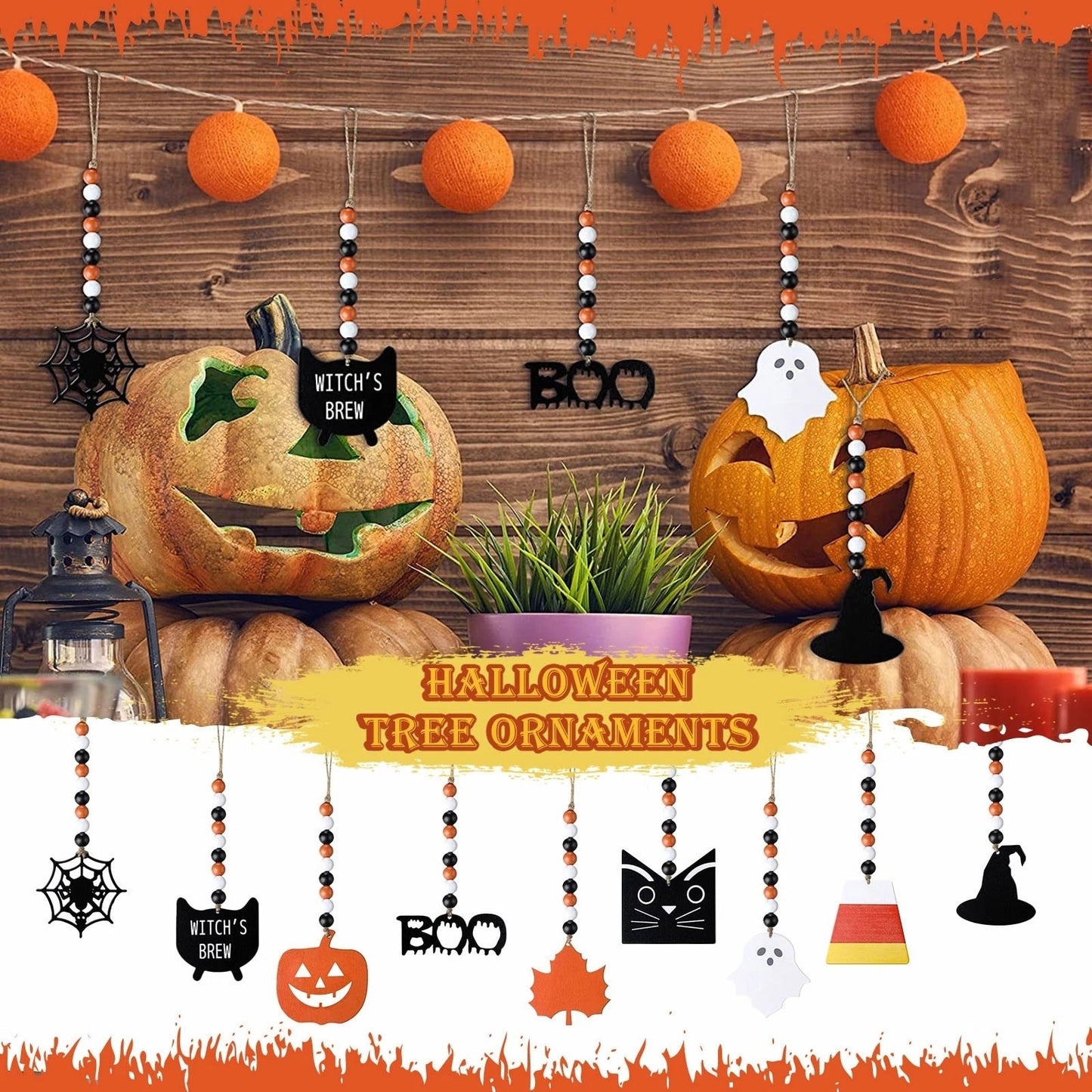 Wooden Bead Wood Chip Pendant Halloween Party Decor