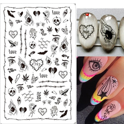 Black Scary Nail Art Sticker For Halloween