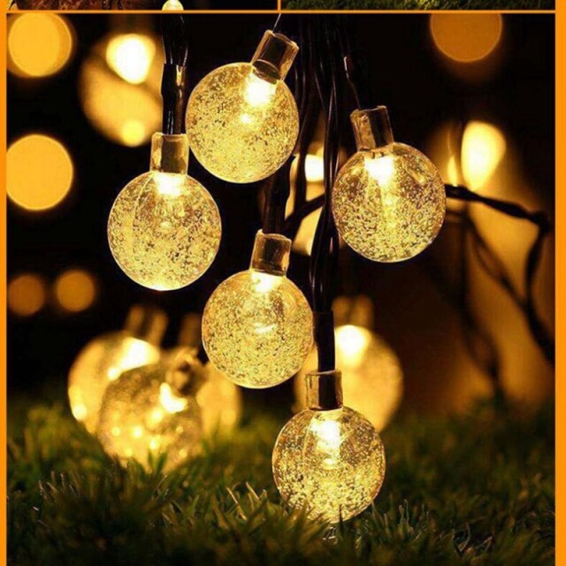 Solar String Lights Outdoor Multicolor Crystal Globe Bulbs