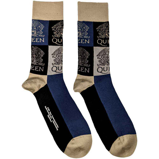 Queen Crest Blocks Socks Blue