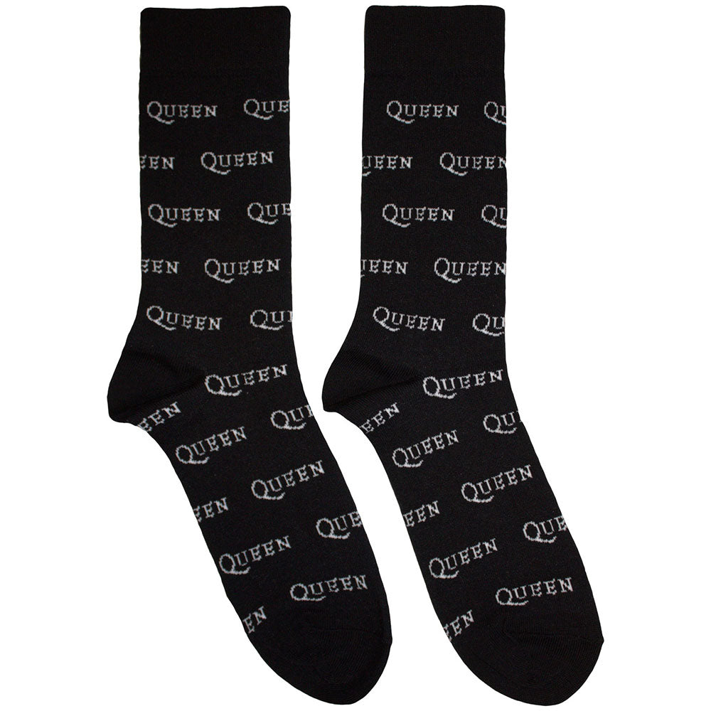 Queen Logo Repeat Mono Socks Black