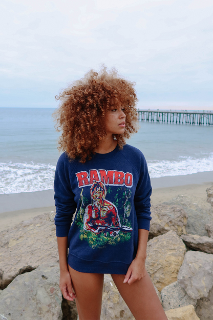 Rambo Fleece Womens Crewneck Sweatshirt Navy Blue