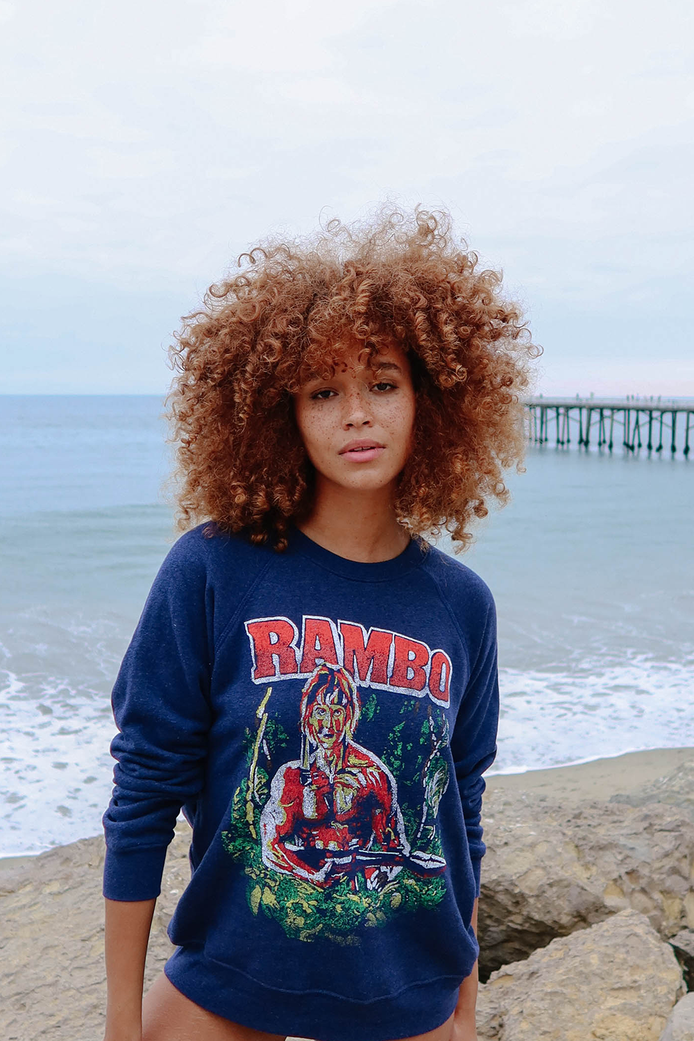 Rambo Fleece Womens Crewneck Sweatshirt Navy Blue