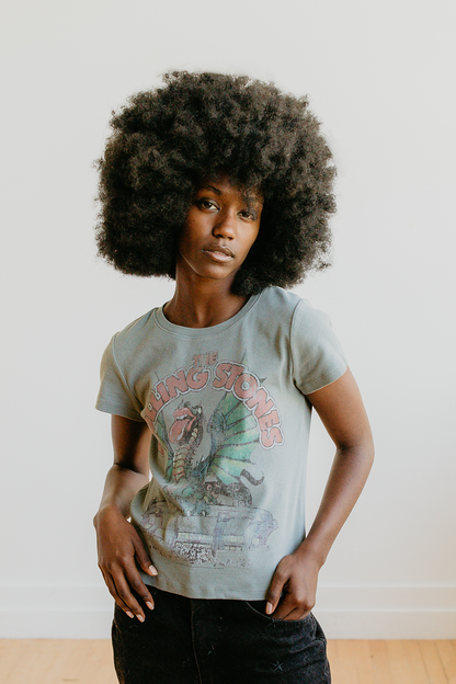 Rolling Stones Dragon Stadium Baby Tee Womens T Shirt Sage