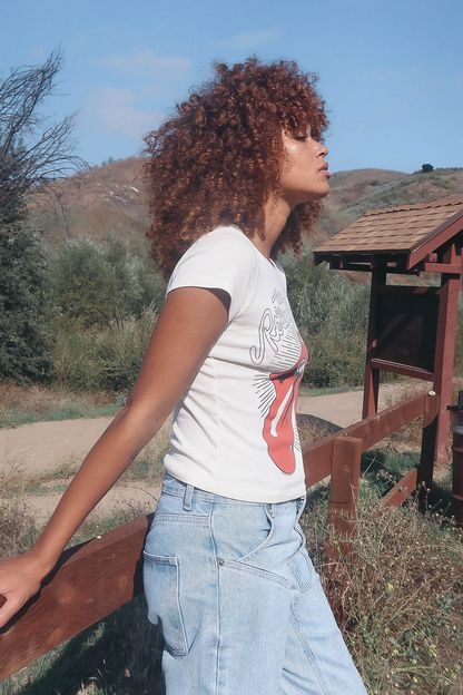 Rolling Stones Ruby Tuesday Baby Tee Womens T Shirt White