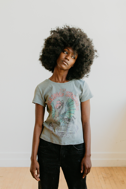 Rolling Stones Dragon Stadium Baby Tee Womens T Shirt Sage