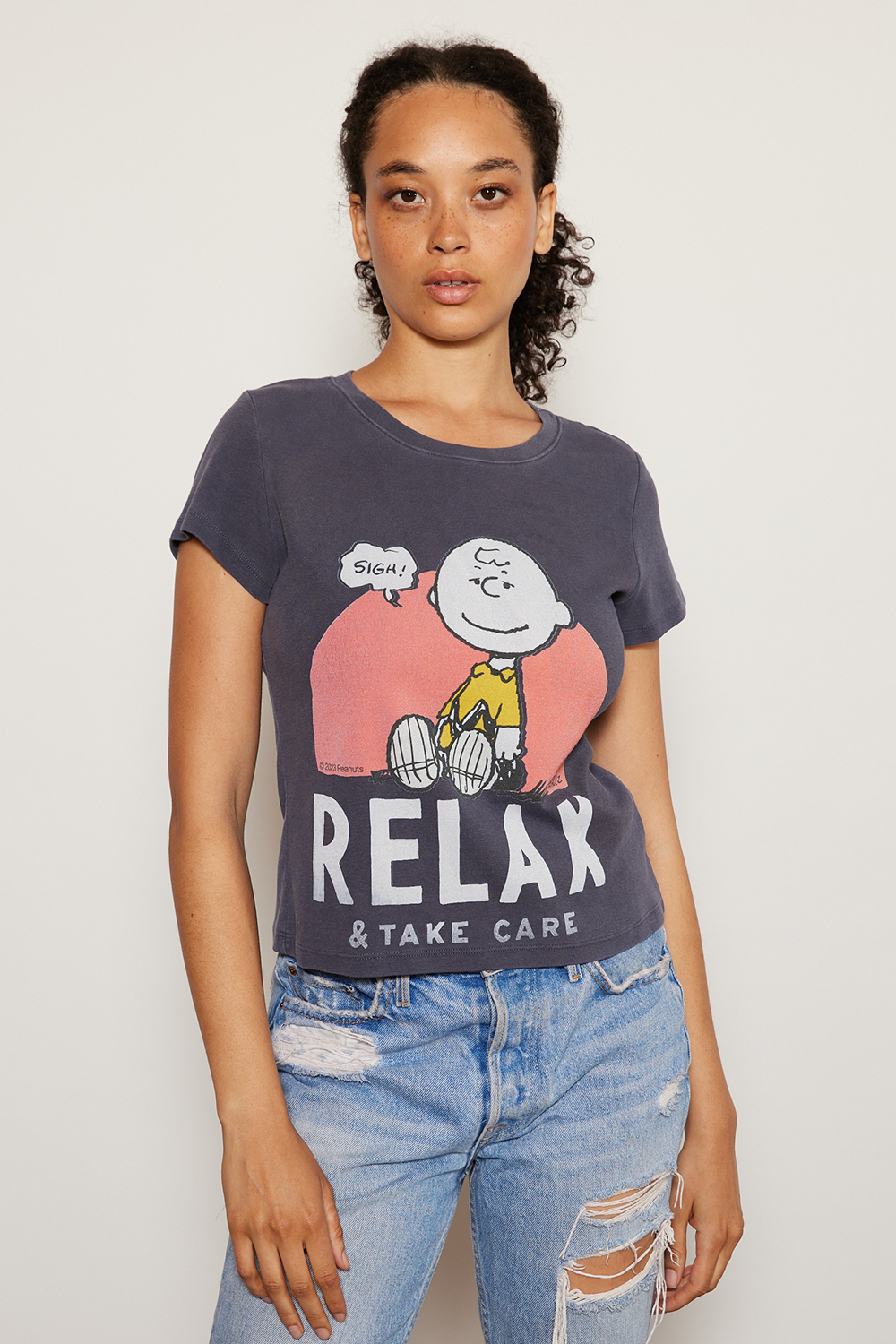 Peanuts Relax Baby Tee Womens T Shirt Vintage Black