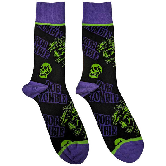 Rob Zombie Skull Face Green/Purple Socks Black