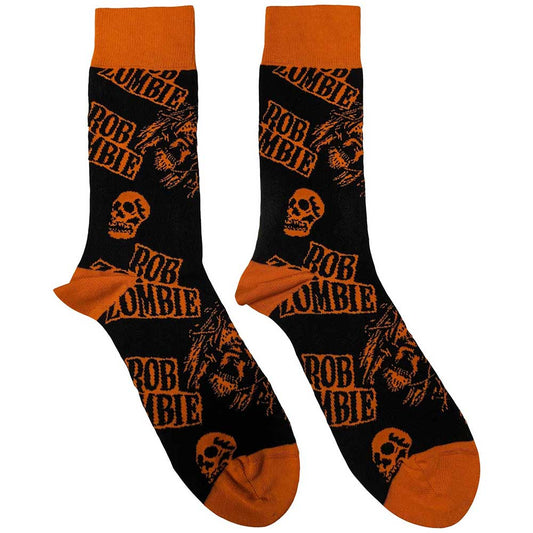 Rob Zombie Skull Face Orange Socks Black