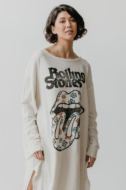 The Rolling Stones Flower Power Womens T Shirt Dress Ivory