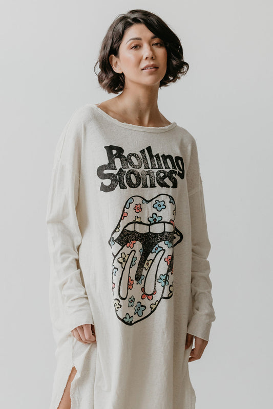 The Rolling Stones Flower Power Womens T Shirt Dress Ivory