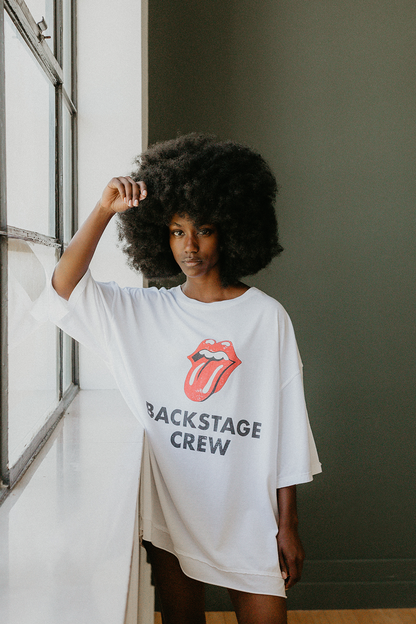 Rolling Stones Backstage Crew Oversized Tee Womens T Shirt White