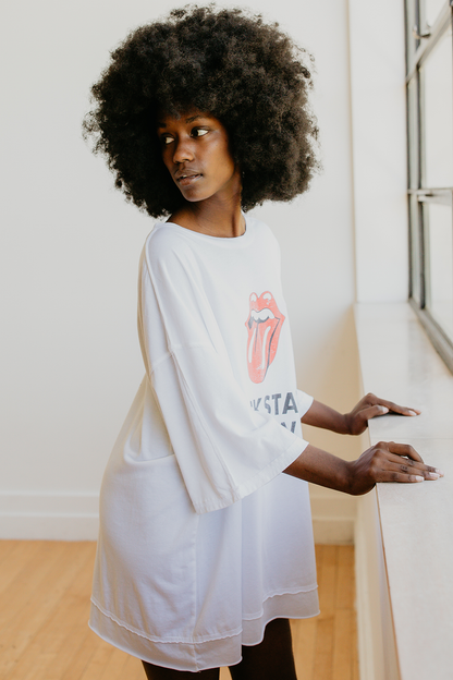 Rolling Stones Backstage Crew Oversized Tee Womens T Shirt White