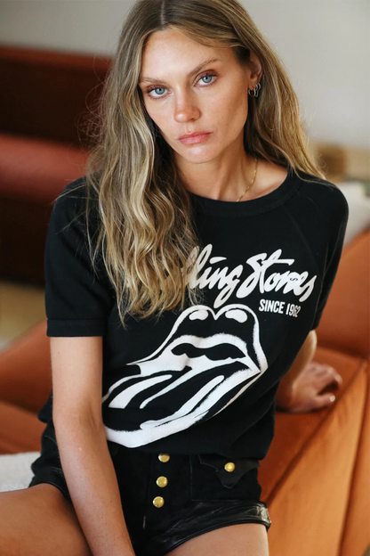 Rolling Stones Black Raglan Tee Womens T Shirt Black