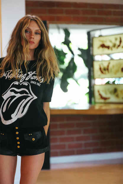 Rolling Stones Black Raglan Tee Womens T Shirt Black