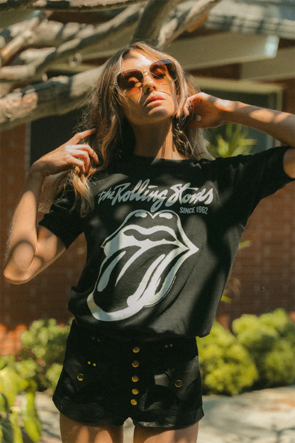Rolling Stones Black Raglan Tee Womens T Shirt Black