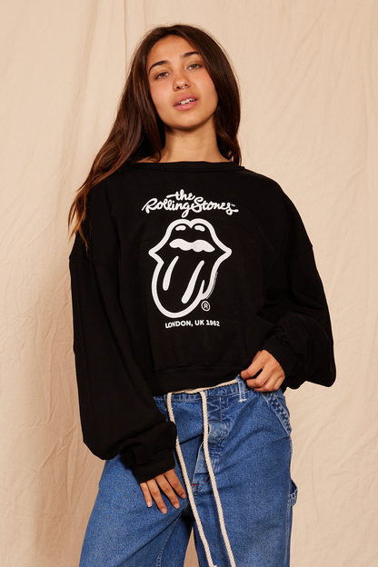 Rolling Stones London Raglan Womens Crewneck Sweatshirt Black