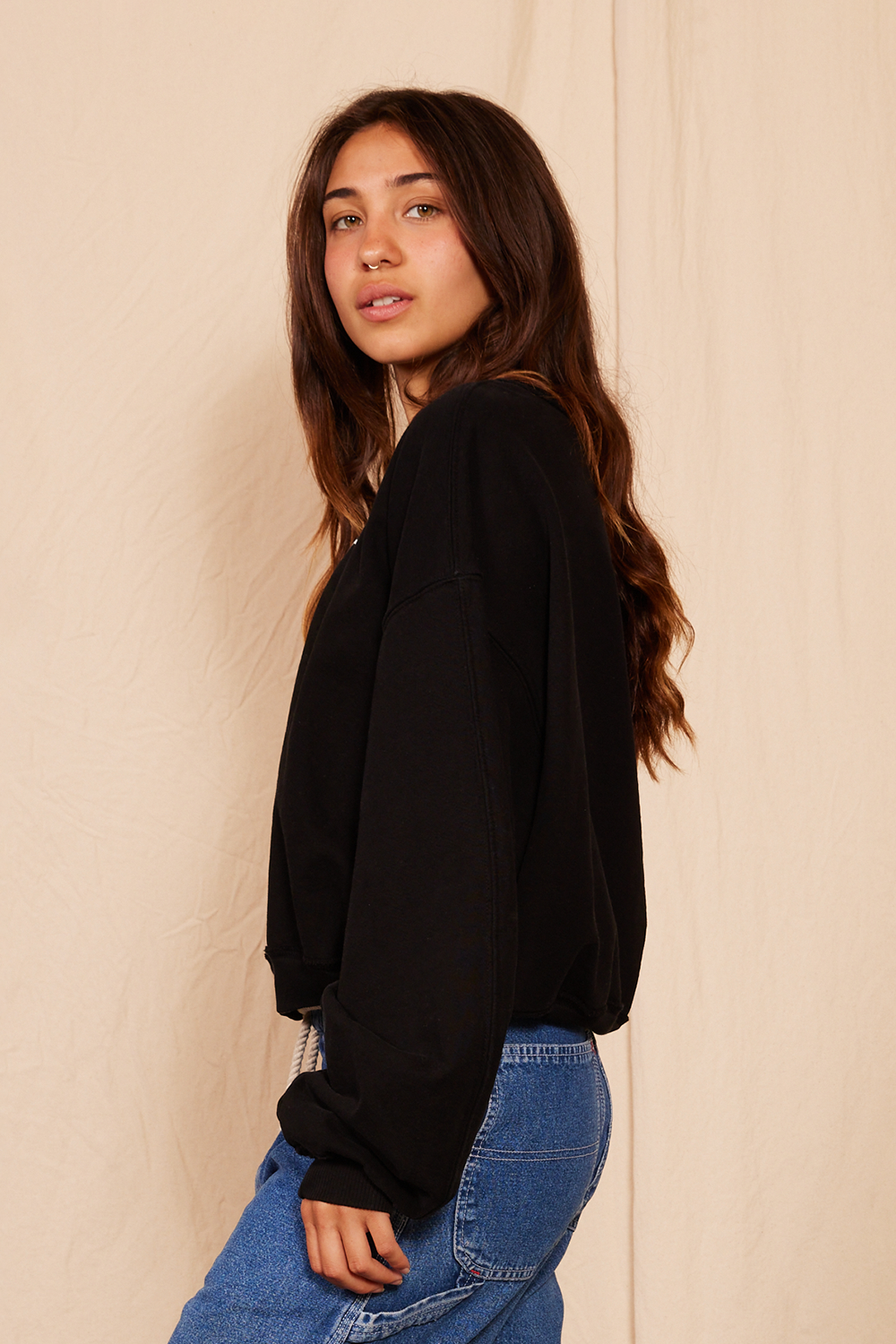 Rolling Stones London Raglan Womens Crewneck Sweatshirt Black