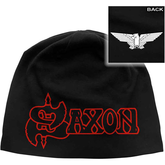 Saxon Logo & Eagle Beanie Hat Black