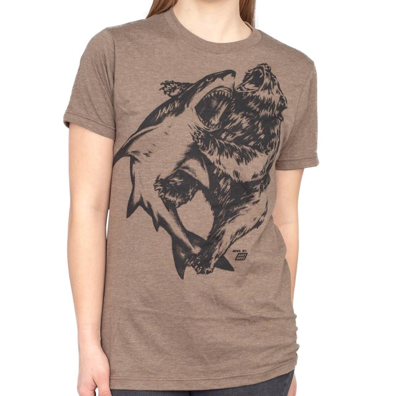 Shark vs. Bear Heather Brown Adult T Shirt