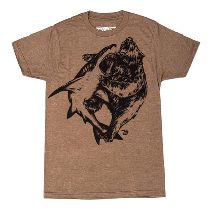 Shark vs. Bear Heather Brown Adult T Shirt