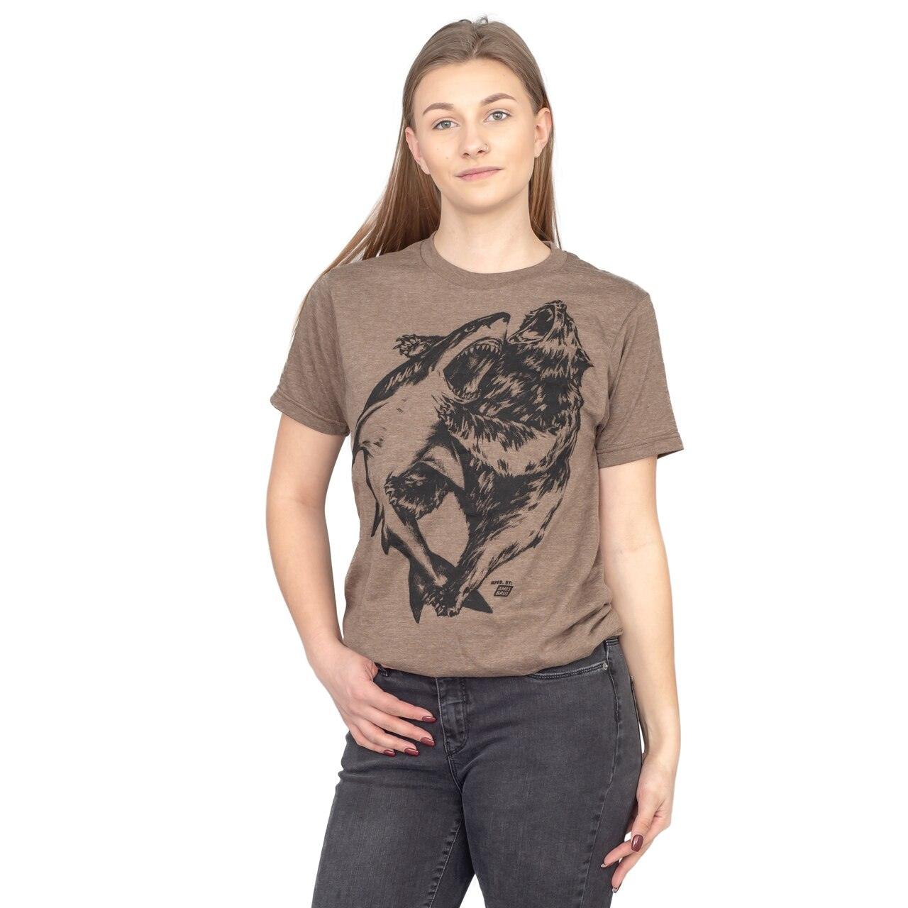 Shark vs. Bear Heather Brown Adult T Shirt