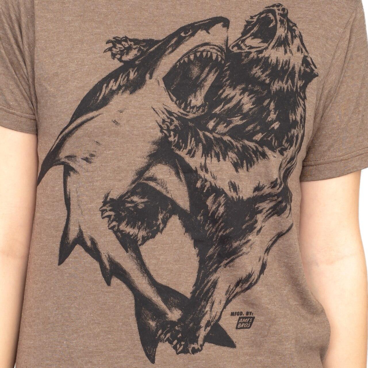 Shark vs. Bear Heather Brown Adult T Shirt