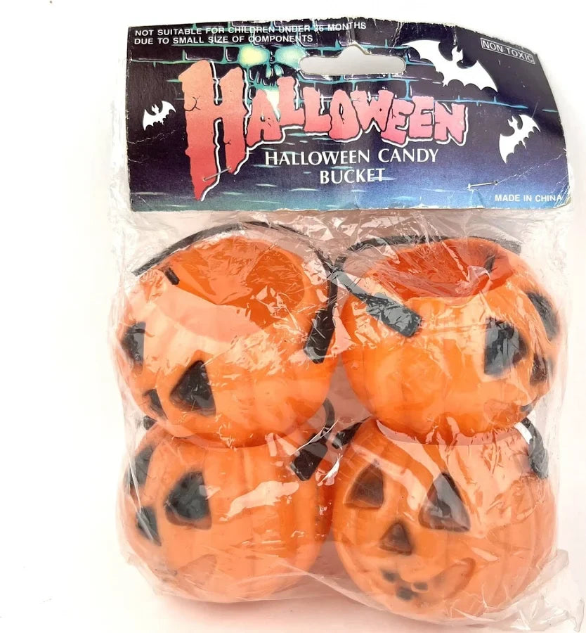 Vintage 4 Mini Pumpkin Buckets Halloween Party Favor