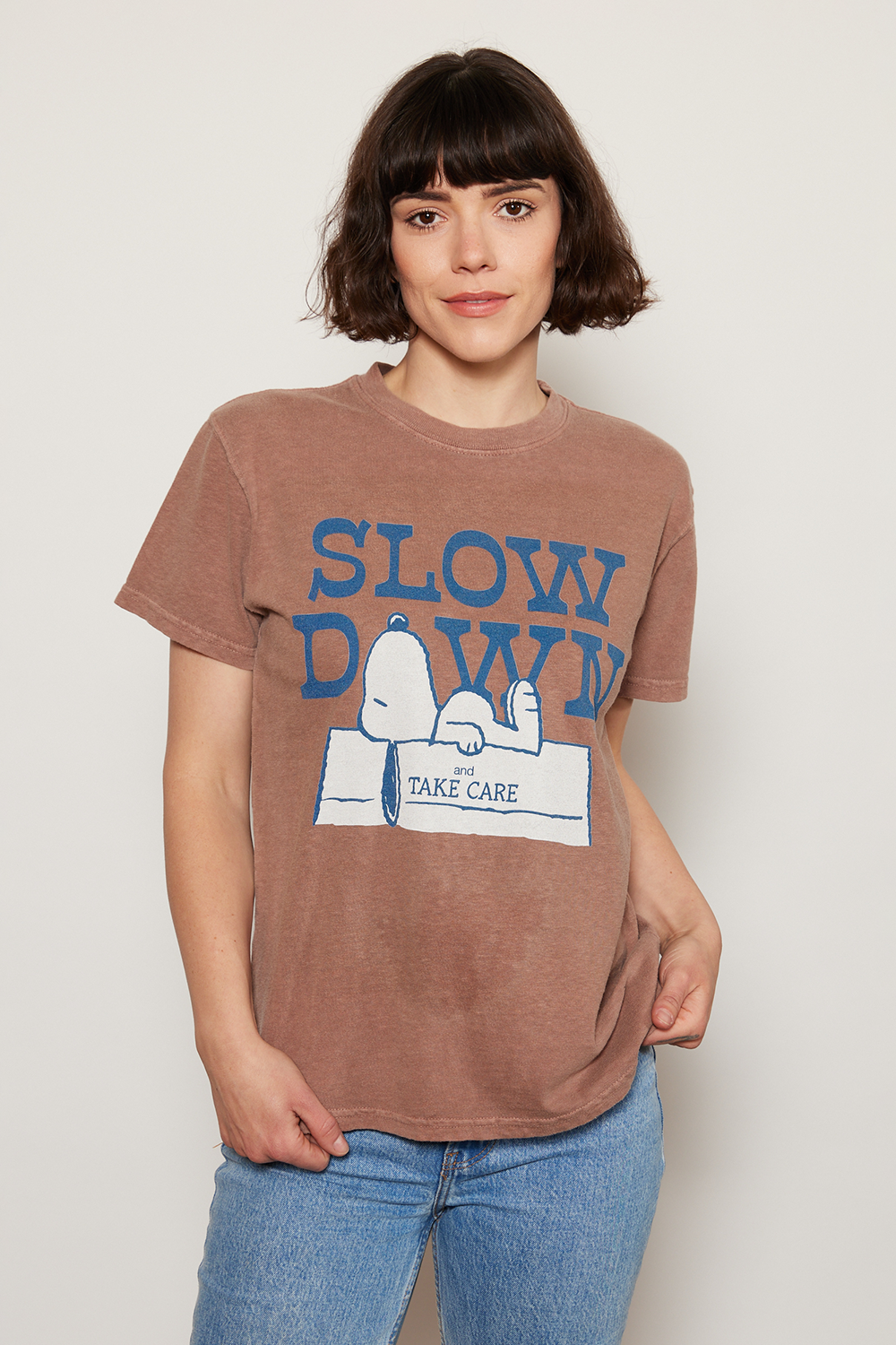 Peanuts Slow Down Tee Womens T Shirt Brown