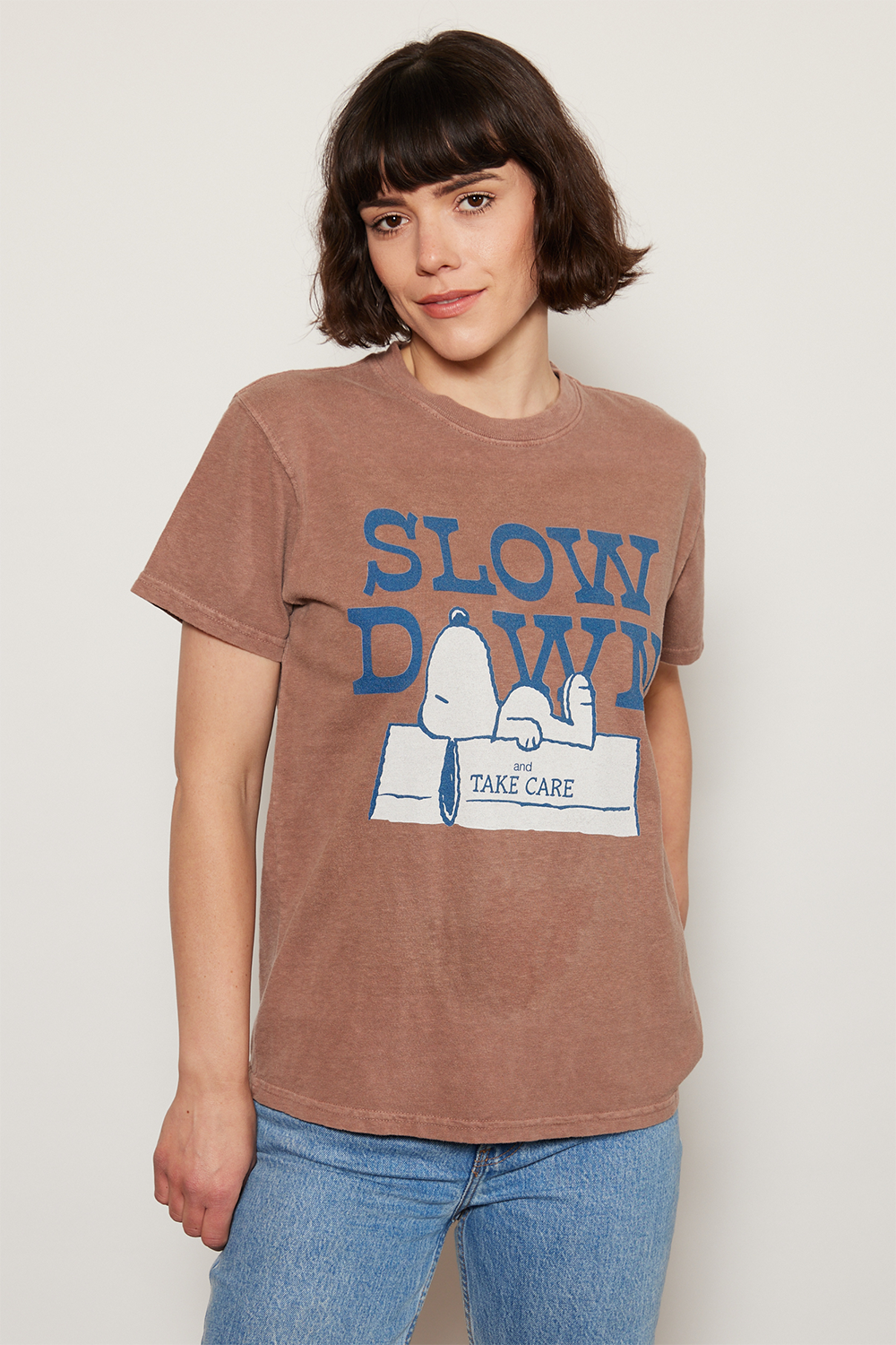Peanuts Slow Down Tee Womens T Shirt Brown