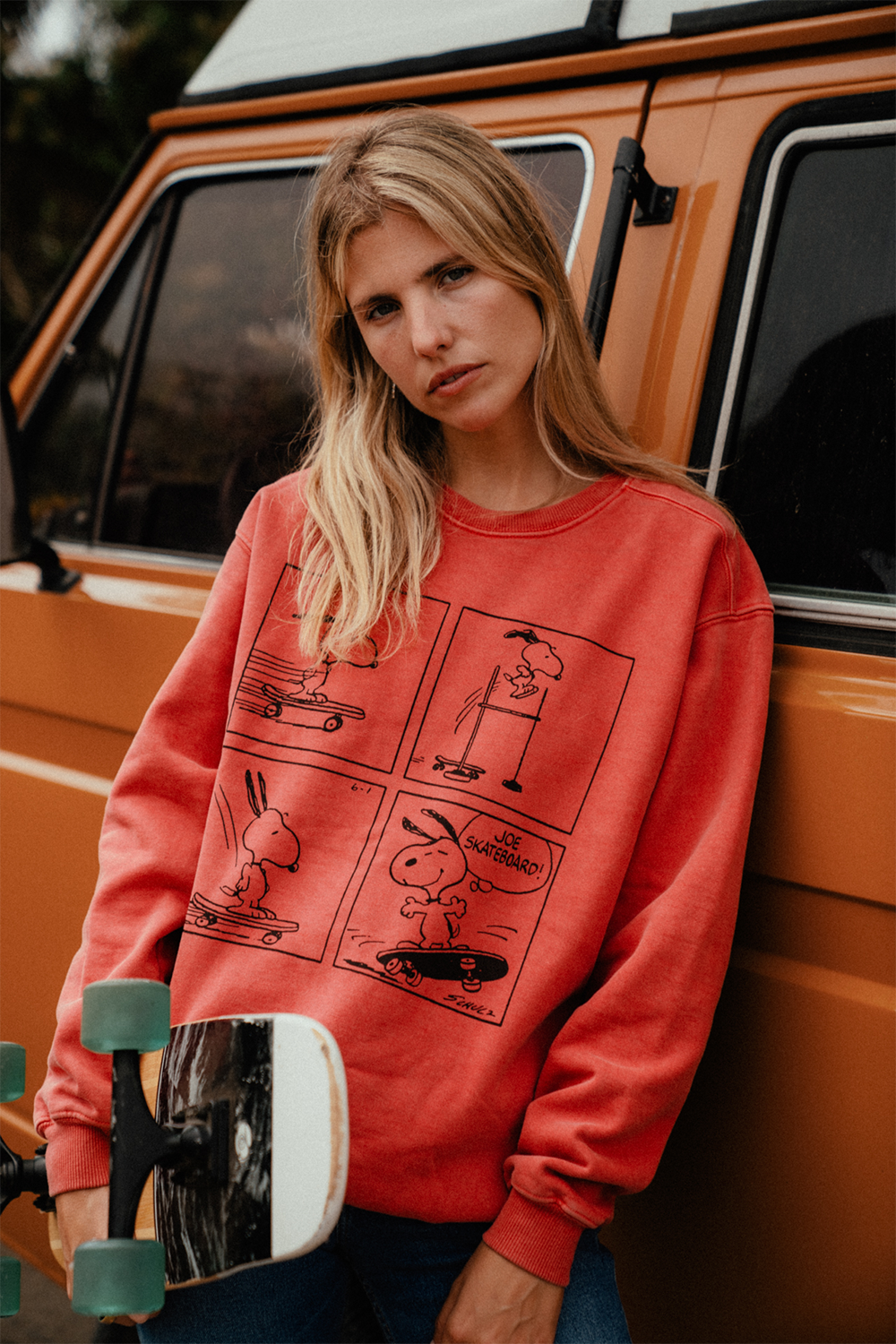 Peanuts Joe Cool Snoopy Womens Crewneck Sweatshirt Washed Red