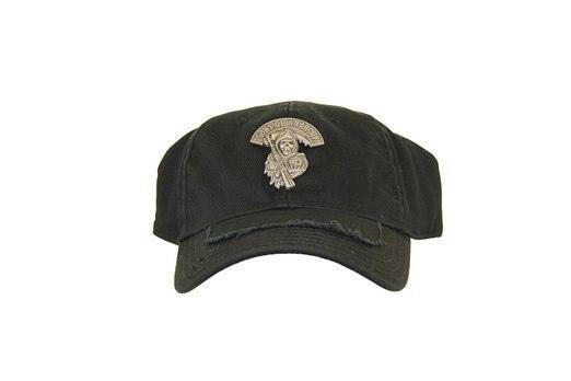 SOA Stretch Black Fitted Baseball Cap Hat with Silver Metal