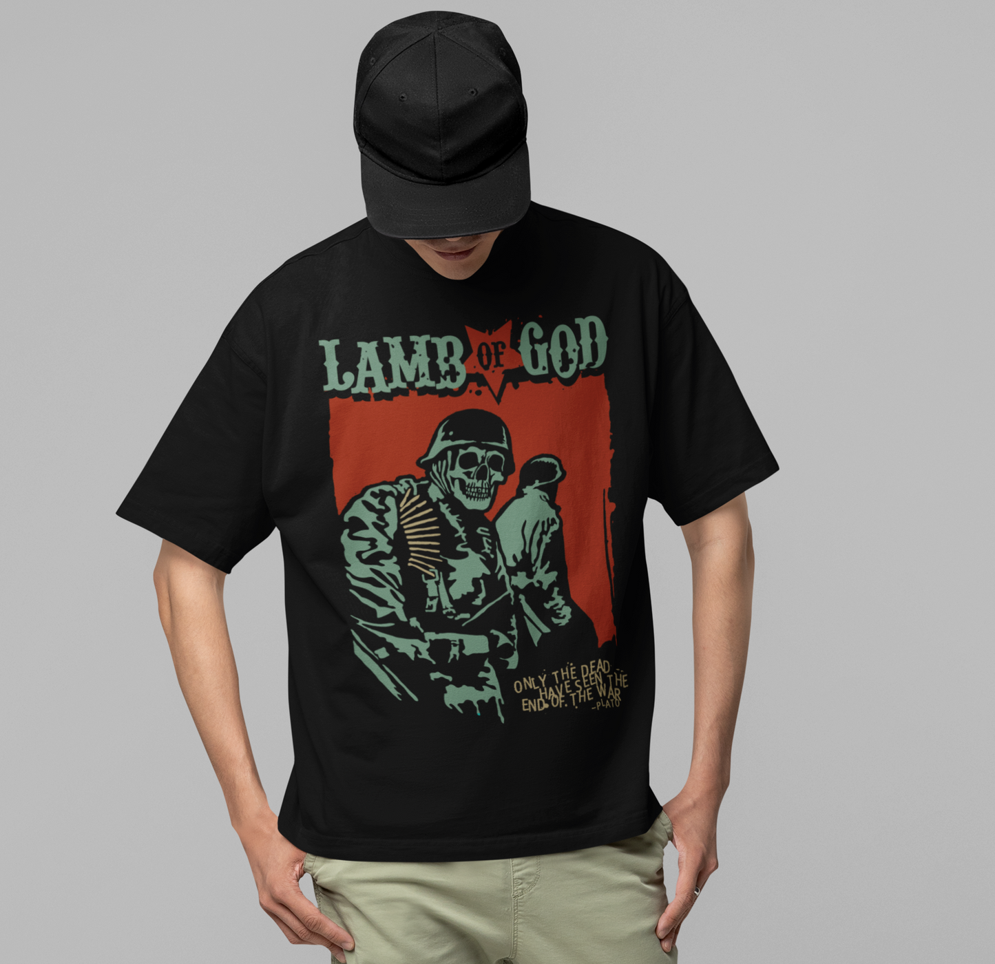 Lamb Of God - Skeleton Army Plato Quote Jumbo Print Mens T Shirt