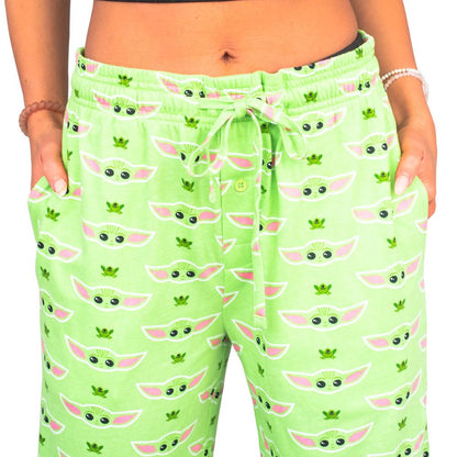 Star Wars Baby Yoda and Frogs Pajamas Green Lounge Pants