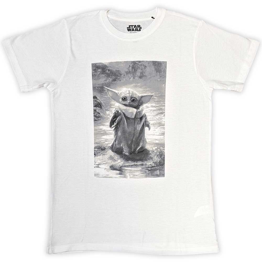 Star Wars The Mandalorian Grogu B&W Mens T Shirt