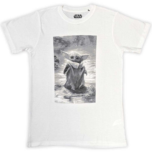 Star Wars The Mandalorian Grogu B&W Mens T Shirt