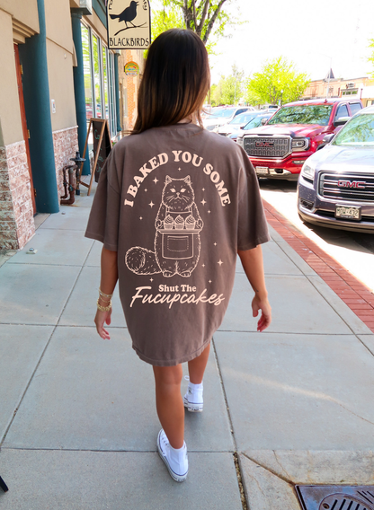 Shut the Fucupcakes Graphic Tee Womens T Shirt Espresso Brown