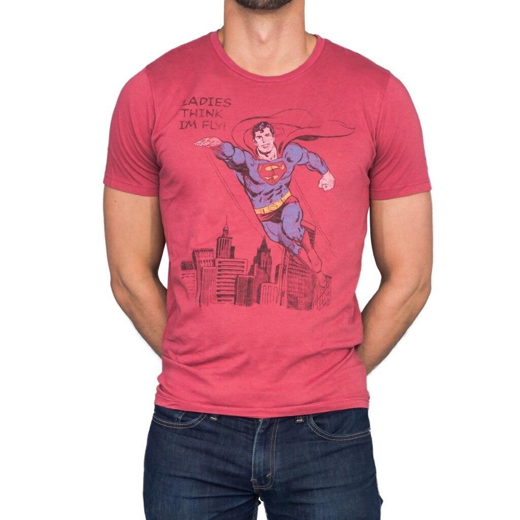 Superman Ladies Think I'm Fly Vintage Inspired Lava T Shirt