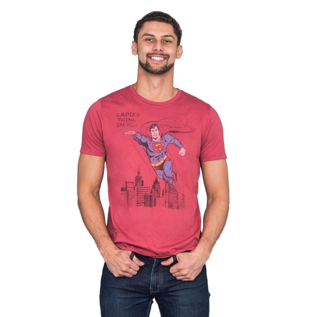 Superman Ladies Think I'm Fly Vintage Inspired Lava T Shirt