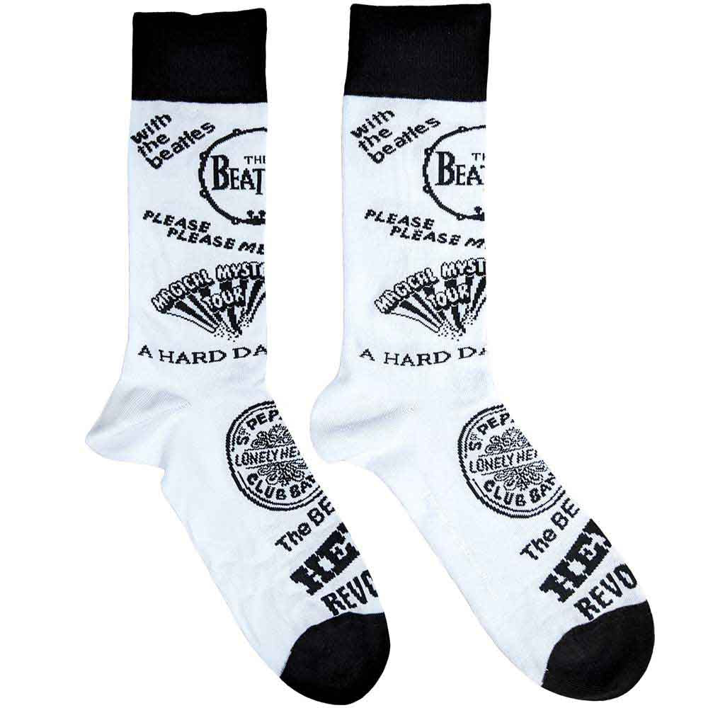 The Beatles Albums Monochrome Socks White