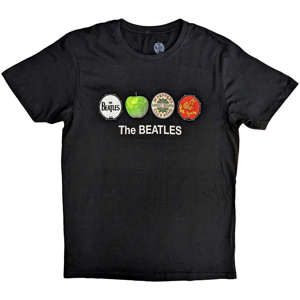 The Beatles Apple & Drums Mens T Shirt Black