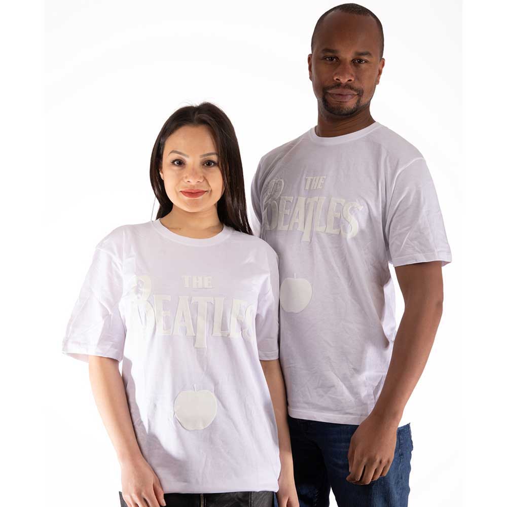 The Beatles Drop T Logo & Apple White-on-White Mens T Shirt