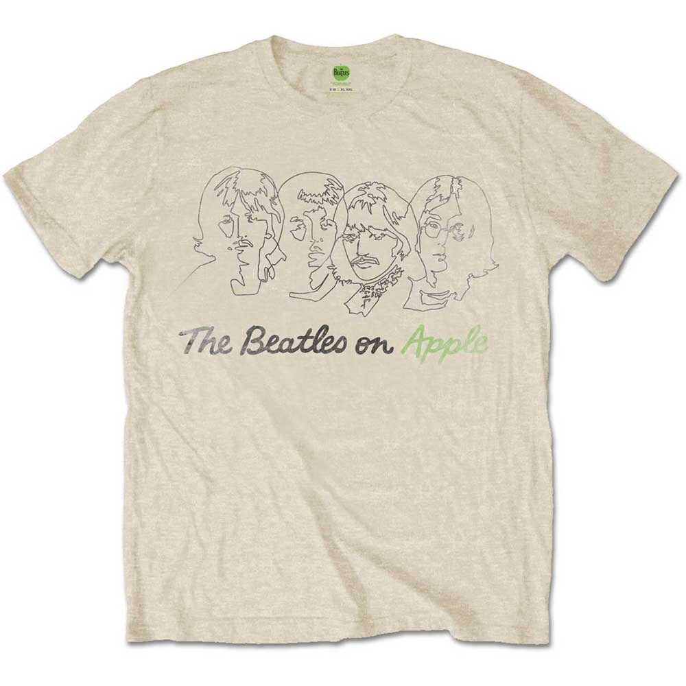 The Beatles Outline Faces on Apple Mens T Shirt